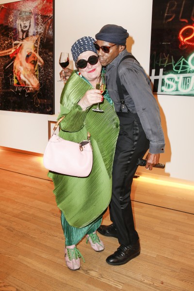 BERLIN, GERMANY - JUNE 22: Artist Elvira Bach and the singer of the band Daddy Hemingway and the Bad Bitches Club attend the 'Glatzel & Szczesny - New York & Saint Tropez meets Berlin' Exhibition Preview at Sankthorst Department Art Gallery on June 22, 2016 in Berlin, Germany. (Photo by Isa Foltin/Getty Images for Ajoure)